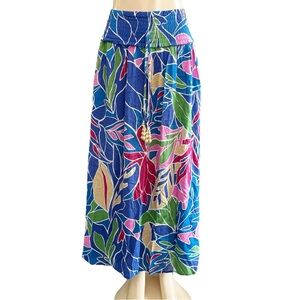 Hawiian True Destinations‎ Blue Floral Boho Scrunch Maxi Skirt Beach Cover Up